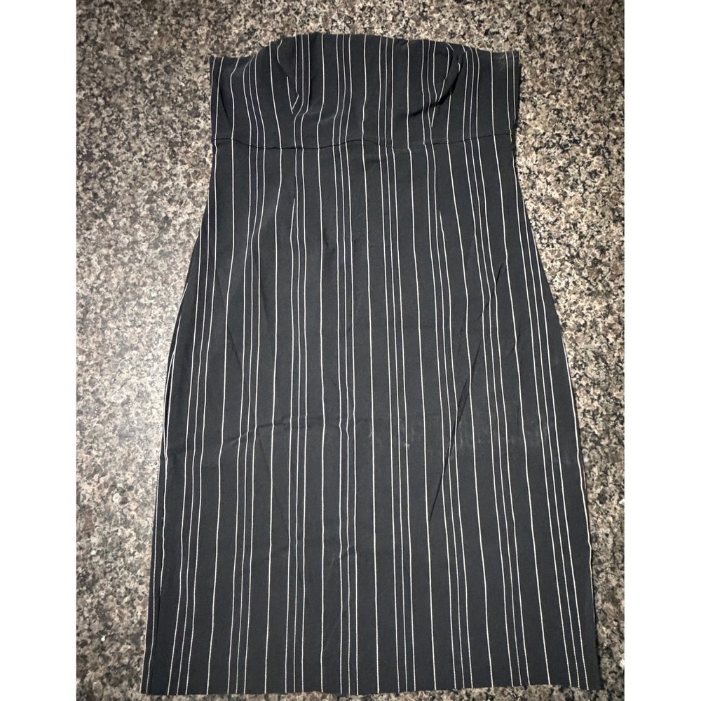 Express Stretch Strapless Pinstripe Sheath Dress‎ Black White Size 13/14 Vintage